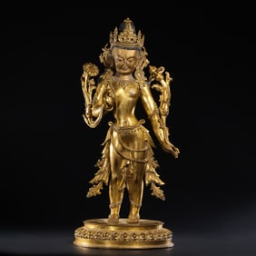 Chinese Ming Dynasty Gilt Bronze Standing Buddha Statue