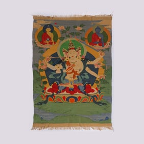 Silk tapestry of Buddhist statues from the Qing Dynasty in China