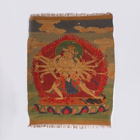Silk tapestry of Buddhist statues from the Qing Dynasty in China
