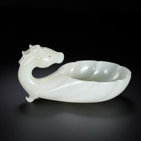 Chinese Qing Dynasty Hetian white jade deer-head begonia cup
