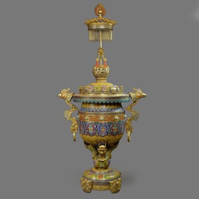 Chinese Qing Dynasty Enamel-Painted Incense Burner with Double Ring Handles