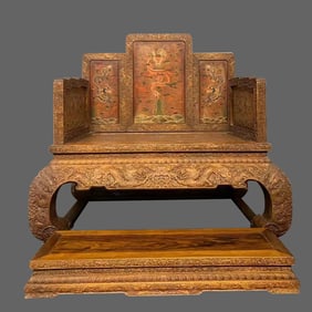 Chinese Qing Dynasty Huanghuali Wood Dragon Pattern Throne