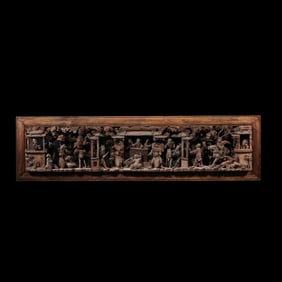 Chinese Qing Dynasty Camphor Wood Carved Opera Story Hanging Screen