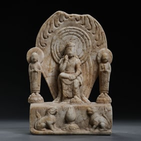Chinese Tang Dynasty White Marble Seated Guanyin Statue