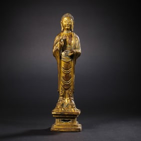 Gilt Bronze Standing Buddha Statue from the Liao Dynasty in China