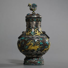 A Chinese Warring States Period Pot with Inlaid Gold and Silver Double Ring Handles