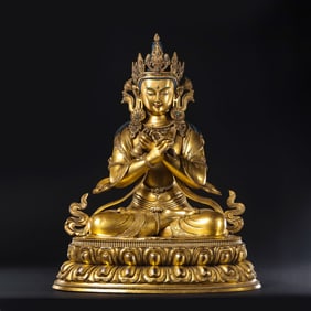 Chinese Qing Dynasty Gilt Bronze Seated Buddha Statue
