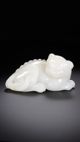 Chinese Qing Dynasty Hetian white jade auspicious beast