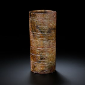 Jade Cong with Beast-Face Pattern from the Han Dynasty in China