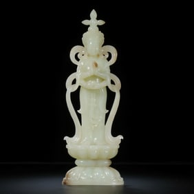 Standing Guanyin statue made of Hetian jade from the Qing Dynasty, China