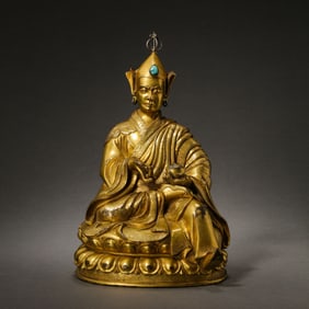 Gilt Bronze Seated Statue of Padmasambhava from the Ming Dynasty, China