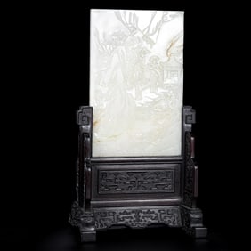 Chinese Qing Dynasty Hetian white jade screen