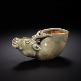 A celadon ox-head cup from the Yaozhou kiln of the Northern Song Dynasty, China.
