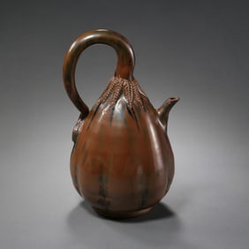 Northern Song Dynasty Cizhou Kiln Red Glazed Melon-Shaped Ewer with Handle