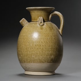 Tang Dynasty Gongxian Kiln Double-Handled Ewer with Jumping Knife Pattern