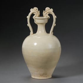 Tang Dynasty Chinese Gongxian Kiln White Porcelain Double Dragon Vase