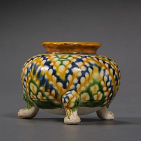 Chinese Tang Dynasty Tricolor Glazed Three-Legged Incense Burner