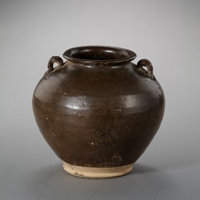 Black-glazed double-handled jar from Gongxian kiln, Tang Dynasty, China
