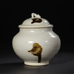 Chinese Song Dynasty White Glazed Painted Covered Jar
