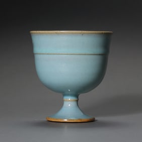 A sky-blue glazed stem cup from the Jun kiln of the Northern Song Dynasty, China.