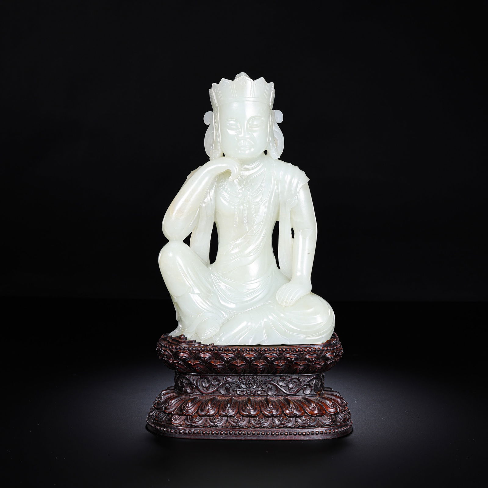 Chinese Qing Dynasty Hetian white jade seated Buddha statue (1 of 9)