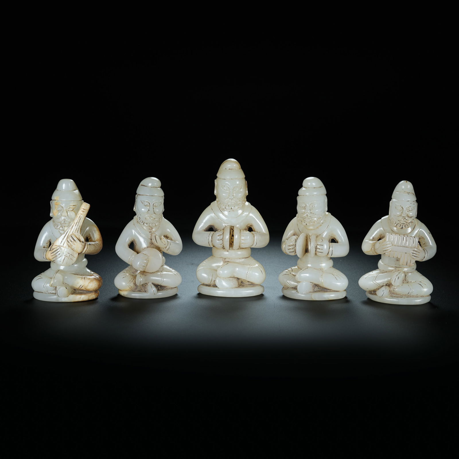 A set of Hetian jade figurines of Central Asian musicians from the Liao Dynasty, China (1 of 13)