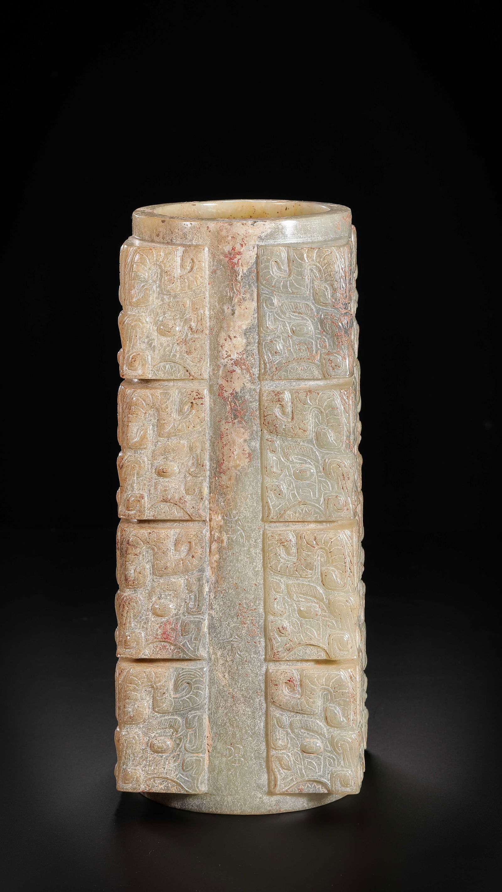 Jade Cong with Beast-Face Pattern from the Han Dynasty in China (1 of 10)