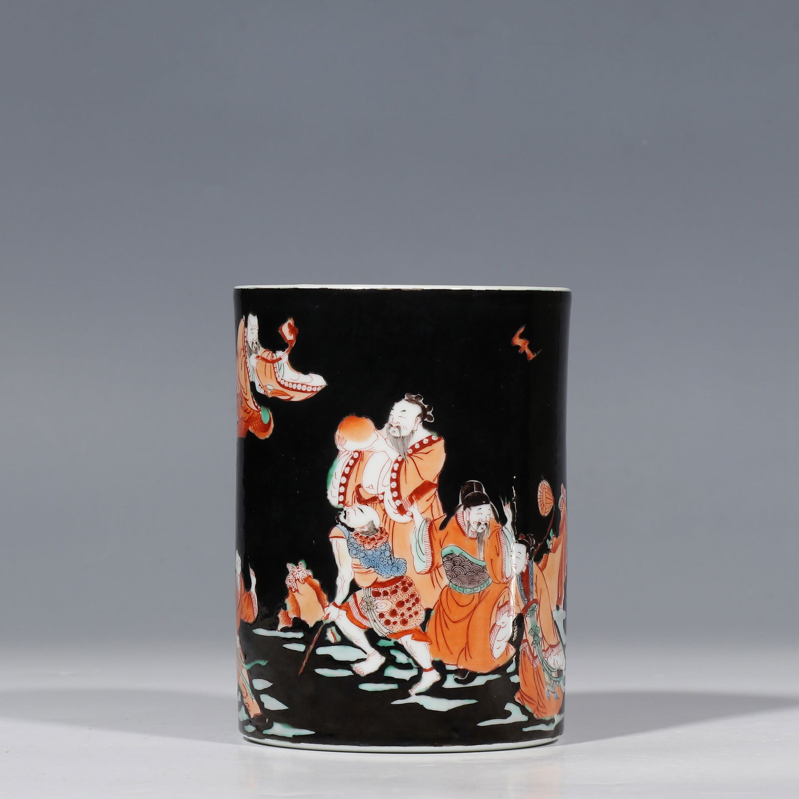 Chinese Qing Dynasty Ink Painting Brush Pot with Figure and Story Design (1 of 9)