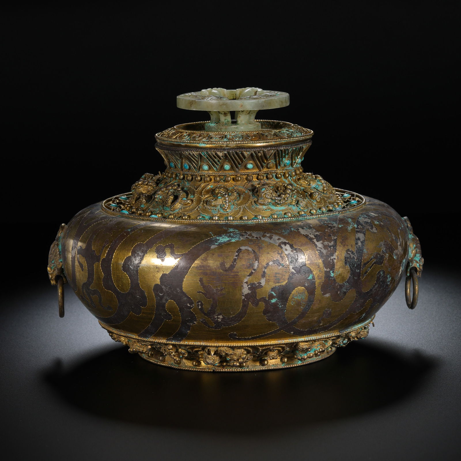 Gold and silver inlaid lidded jar from the Warring States period of China (1 of 14)