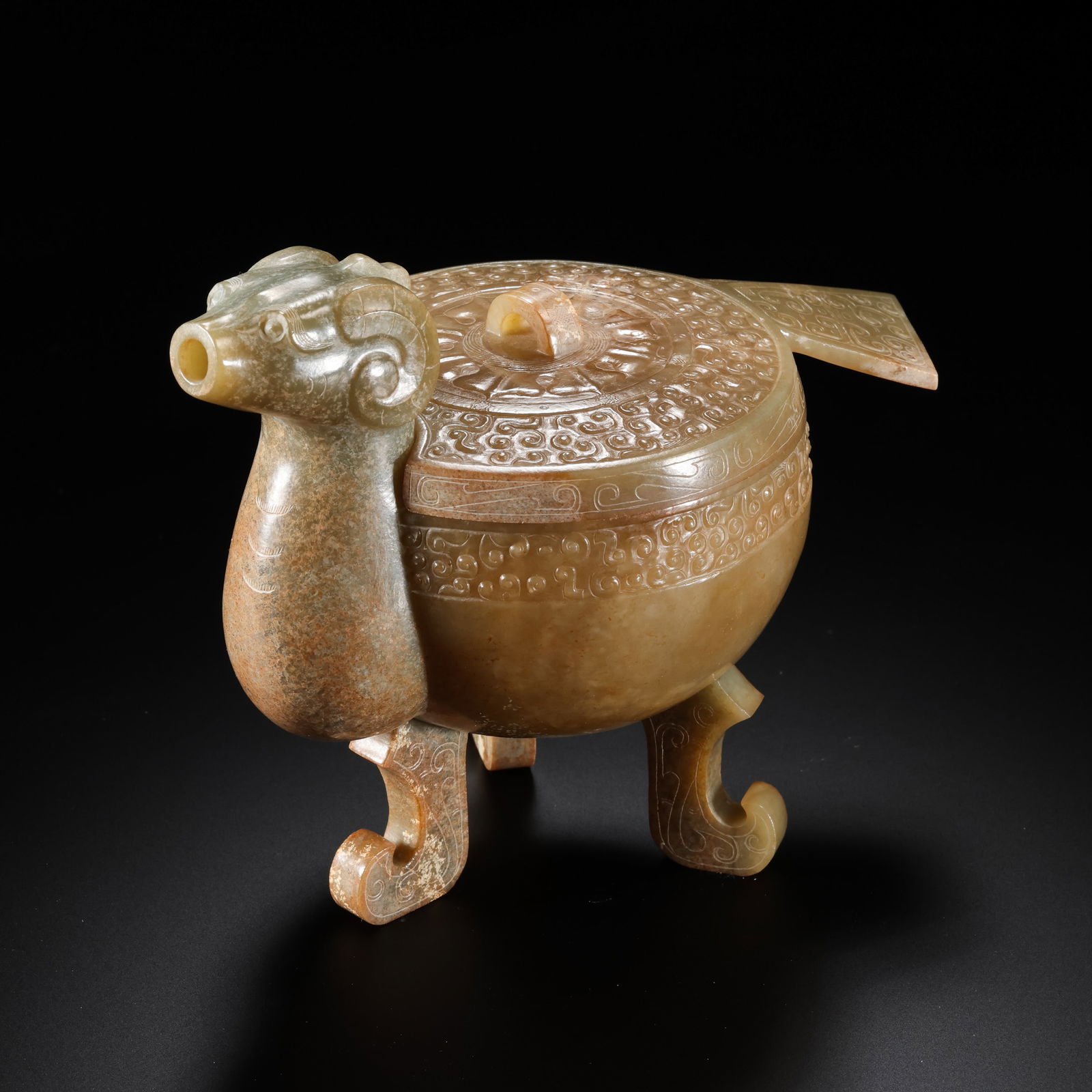Chinese Han Dynasty Jade-Lid Incense Burner with Ram's Head (1 of 12)