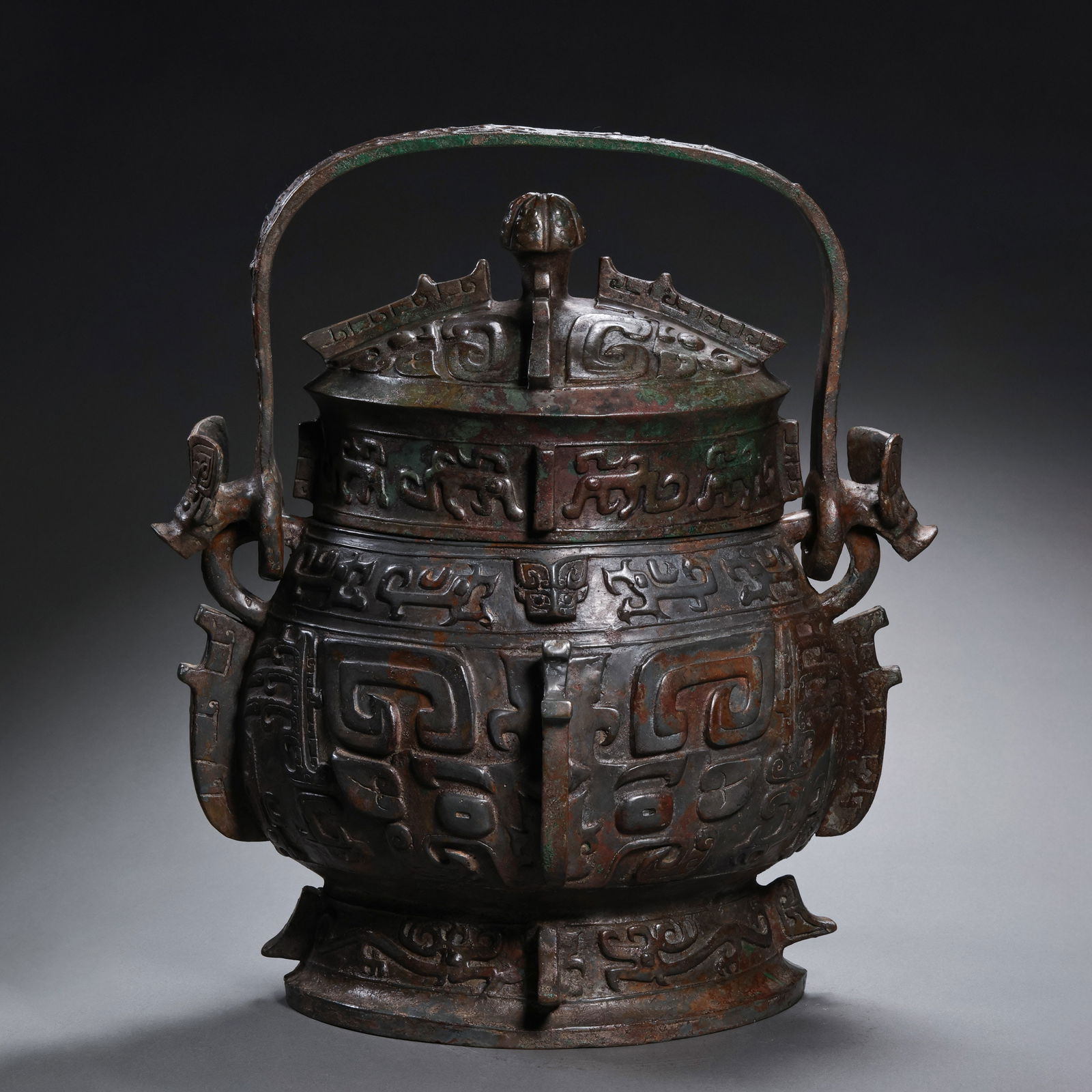 Bronze lidded jar with animal mask design from the Shang and Zhou Dynasties in China (1 of 12)