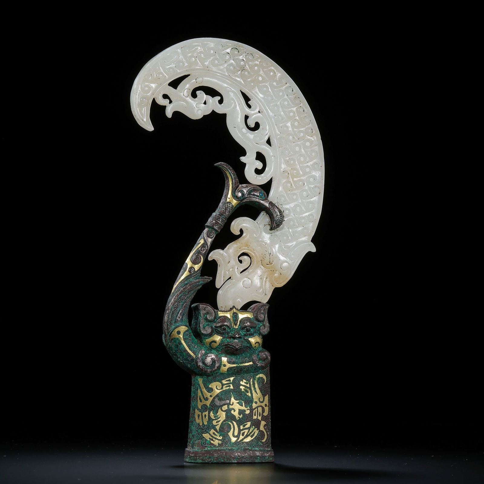 A Chinese Warring States Period Ge (dagger-axe) inlaid with gold, silver, and jade (1 of 9)