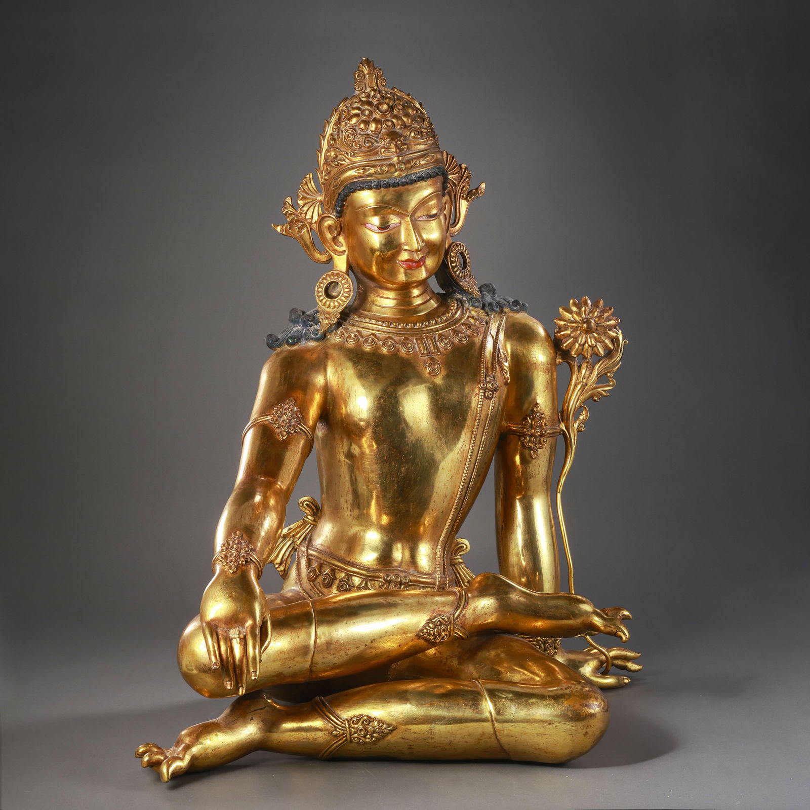 Chinese Ming Dynasty Gilt Bronze Seated Buddha Statue: H. 60 cm. W. 51 cm. Weight. 20800 gram.