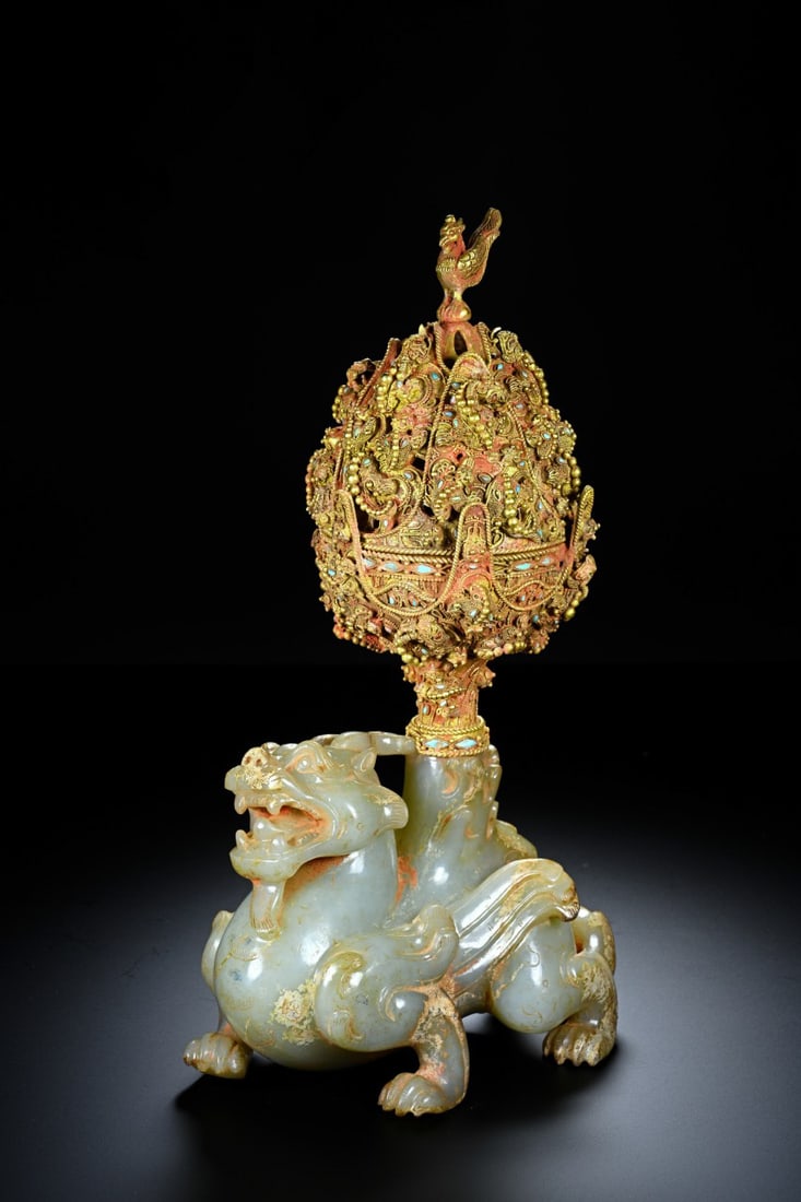 Chinese Han Dynasty Gilded Jade Inlaid Auspicious Beast Incense Burner (1 of 10)