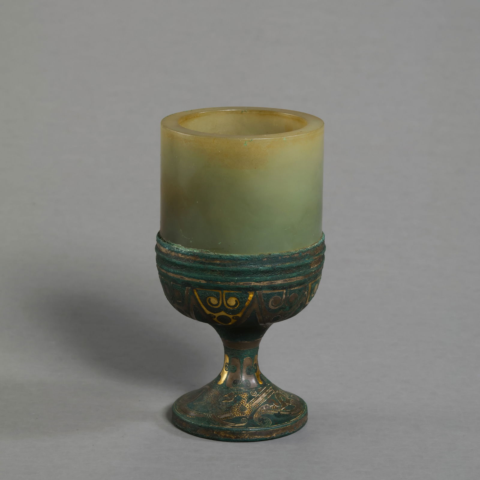 Chinese Warring States Period Inlaid Gold and Silver Jade Lampstand (1 of 9)