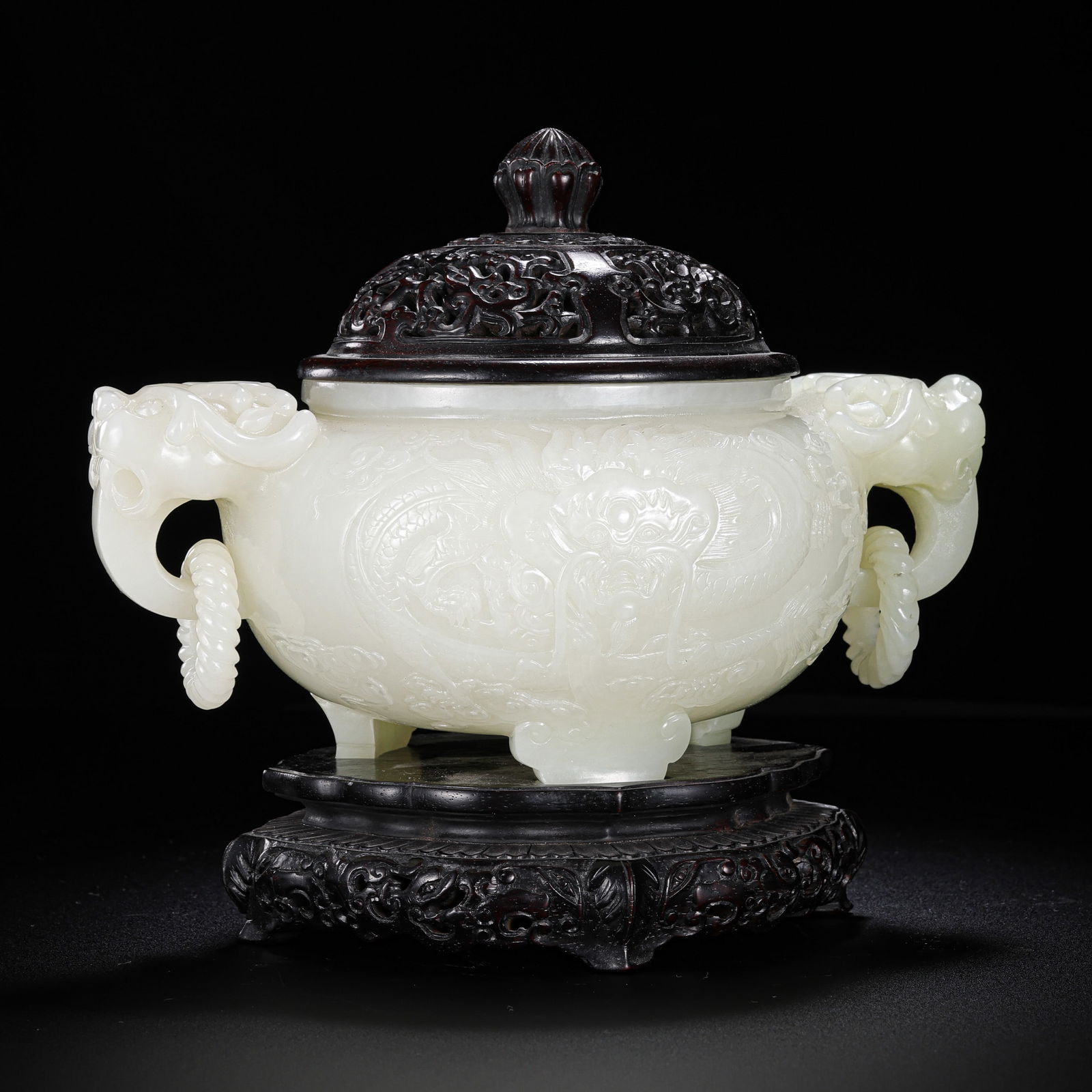 Chinese Qing Dynasty Hetian white jade tripod censer with double ring handles (1 of 10)