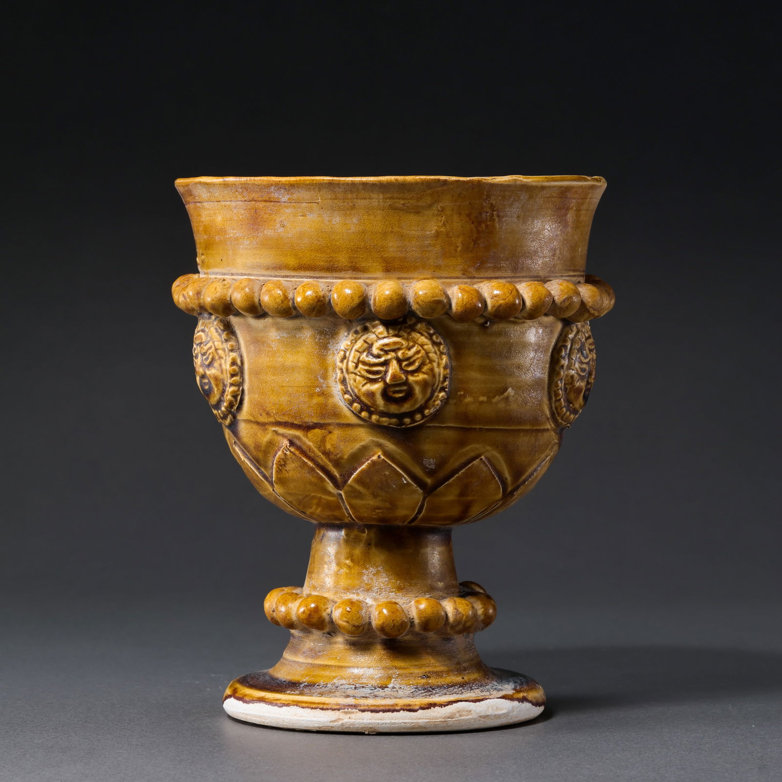 Chinese Sui Dynasty Yellow Glazed Appliqué High-Footed Cup (1 of 10)
