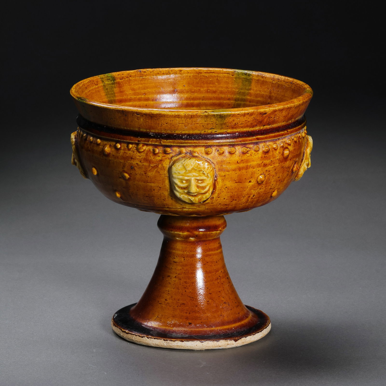 Chinese Sui Dynasty Yellow Glazed Appliqué High-Footed Cup (1 of 9)