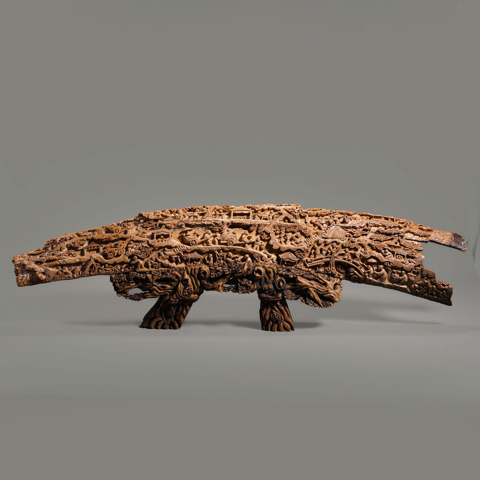 Chinese Qing Dynasty root carving ornament: L. 73.5 cm. H. 19 cm. Weight. 3250 gram.