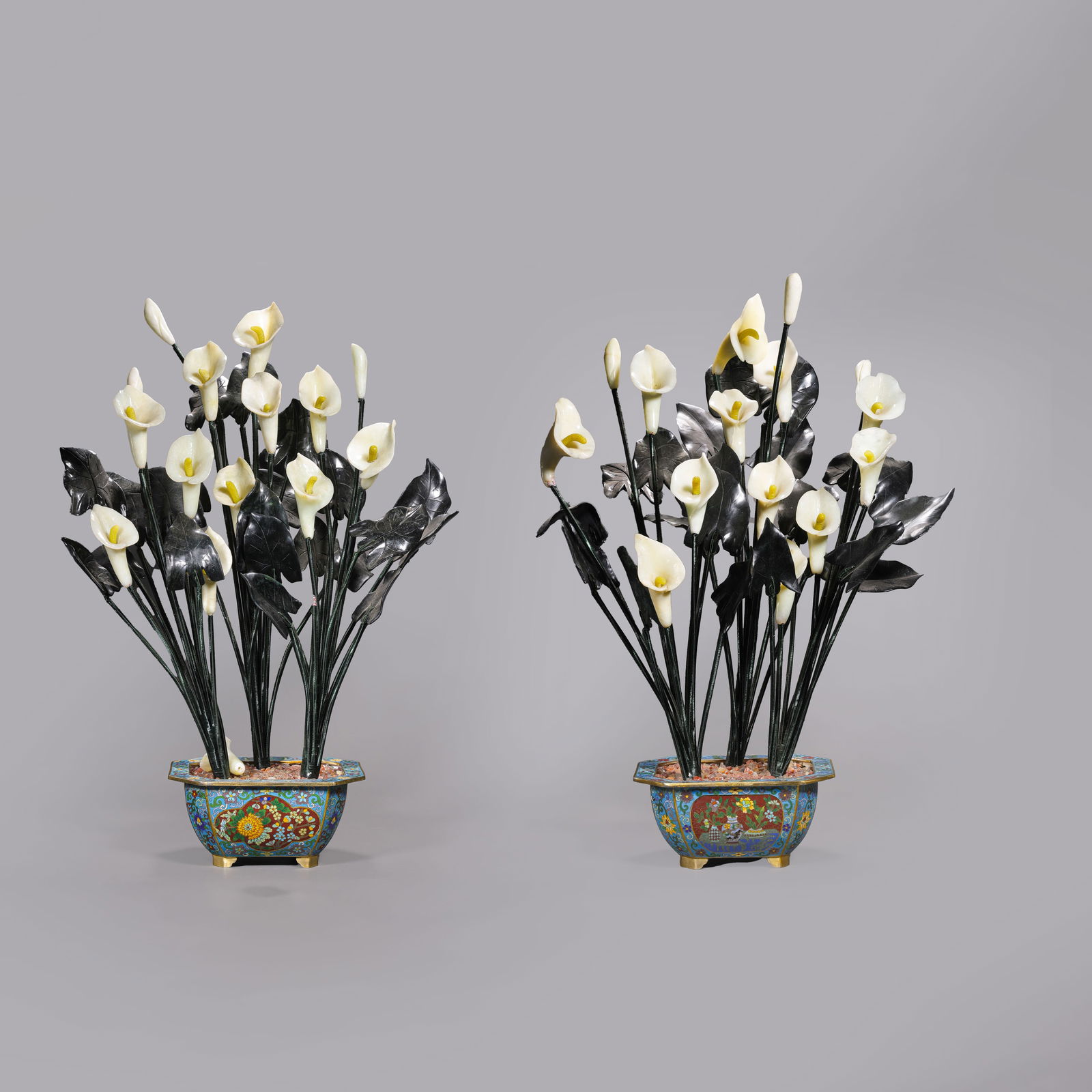 A pair of Chinese Qing Dynasty multi-treasure bonsai: H. 72 cm. W. 55 cm. Weight. 17900 gram.