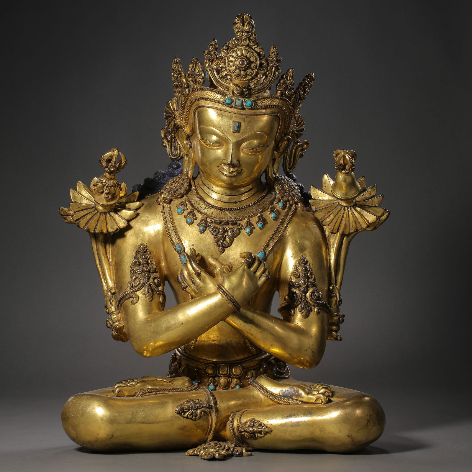 Chinese Ming Dynasty Gilt Bronze Seated Buddha Statue: H. 49 cm. W. 35 cm. Weight. 12132 gram.