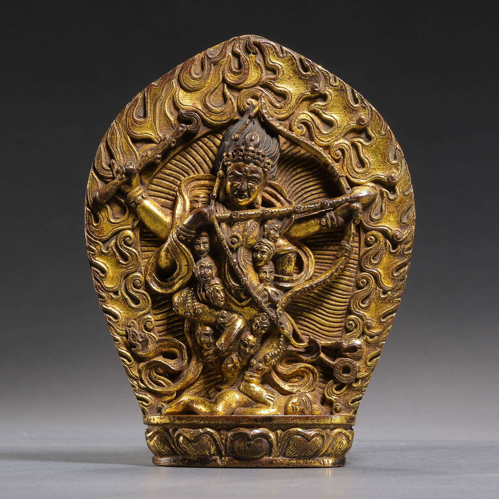 Gilt Bronze Buddhist Statue from the Qianlong Period of the Qing Dynasty, China: H. 11.8 cm. W. 9 cm. Weight. 388 gram.