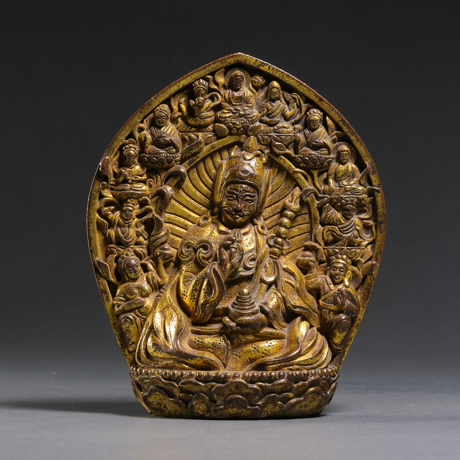Gilt Bronze Buddhist Statue from the Qianlong Period of the Qing Dynasty, China: H. 11.8 cm. W. 9.6 cm. Weight. 663 gram.