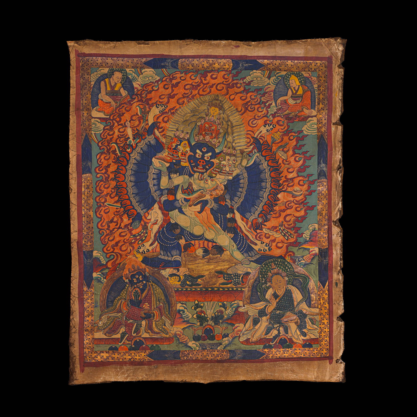 Chinese Qing Dynasty Buddhist Thangka: L. 101 cm. W. 79.5 cm.