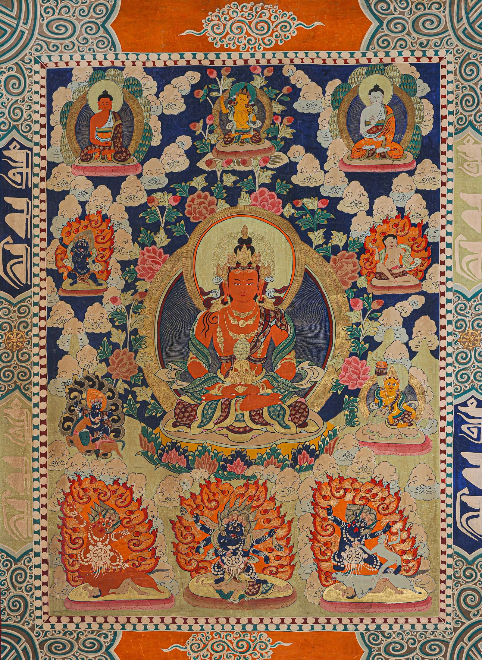 Chinese Qing Dynasty Buddhist Thangka: L. 133 cm. W. 100 cm.