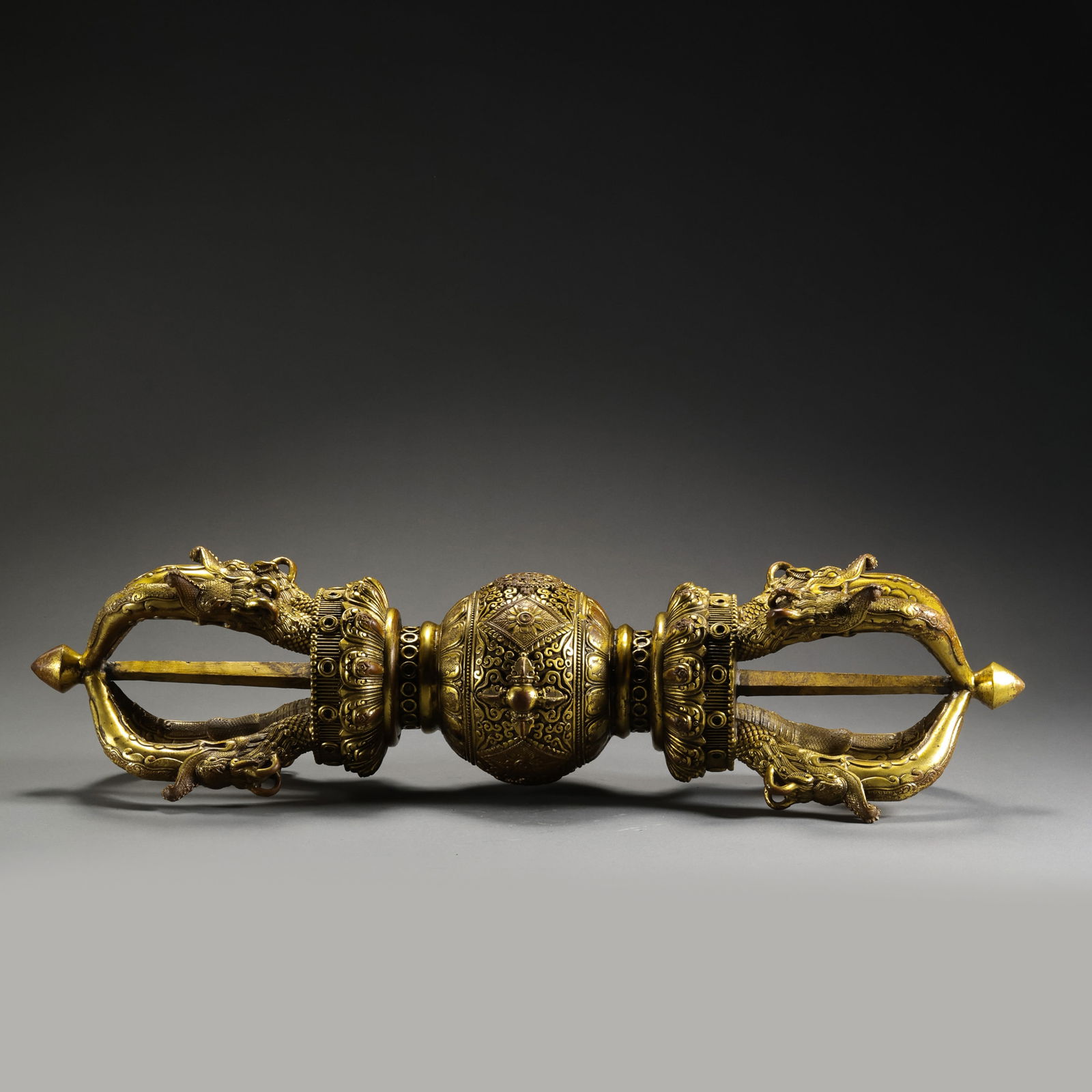 Chinese Qing Dynasty Gilt Bronze Buddhist Ritual Implements: L. 57 cm. W. 13 cm. Weight. 4372 gram.