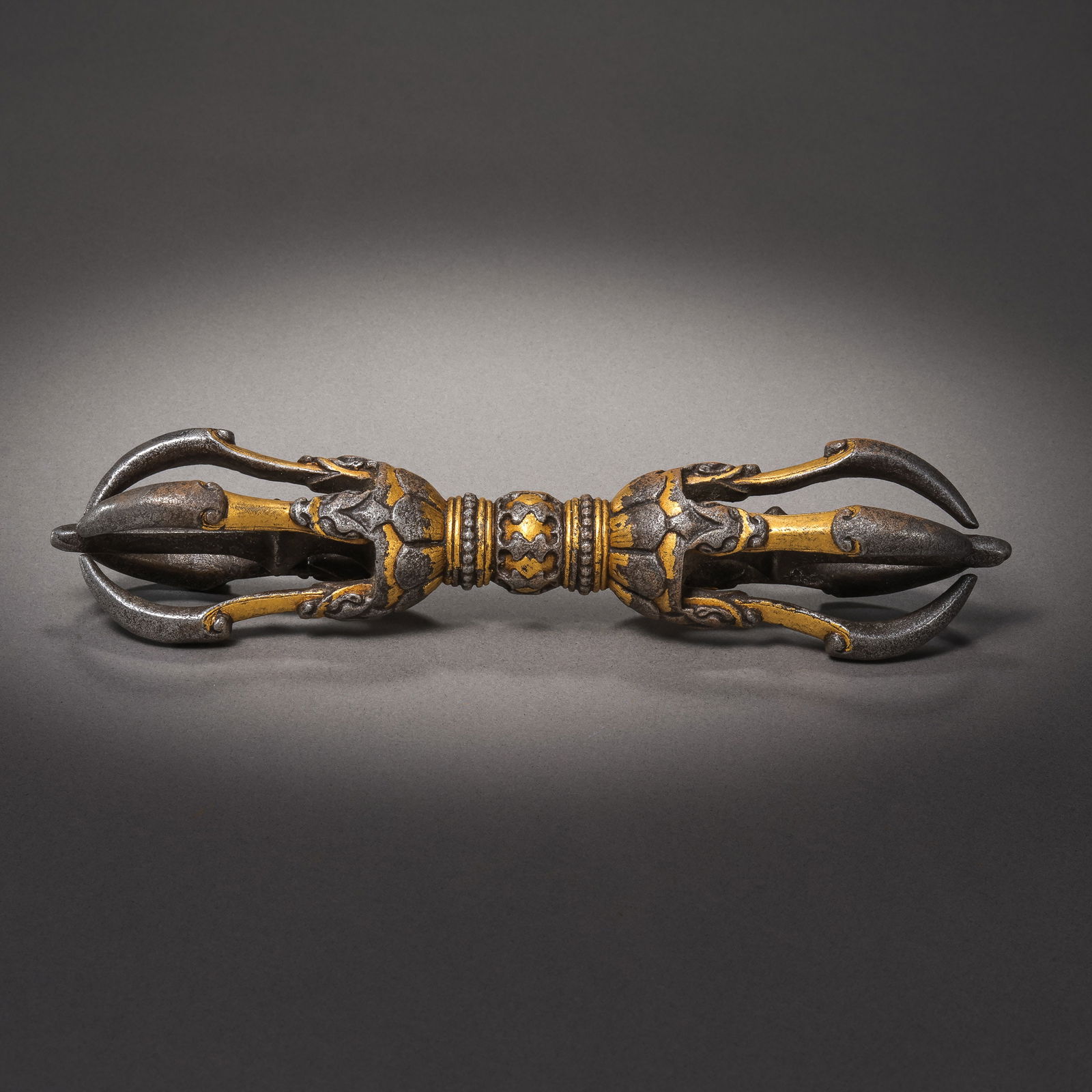 Chinese Qing Dynasty Silver Gilt Buddhist Ritual Implements: L. 18.5 cm. Weight. 334 gram.