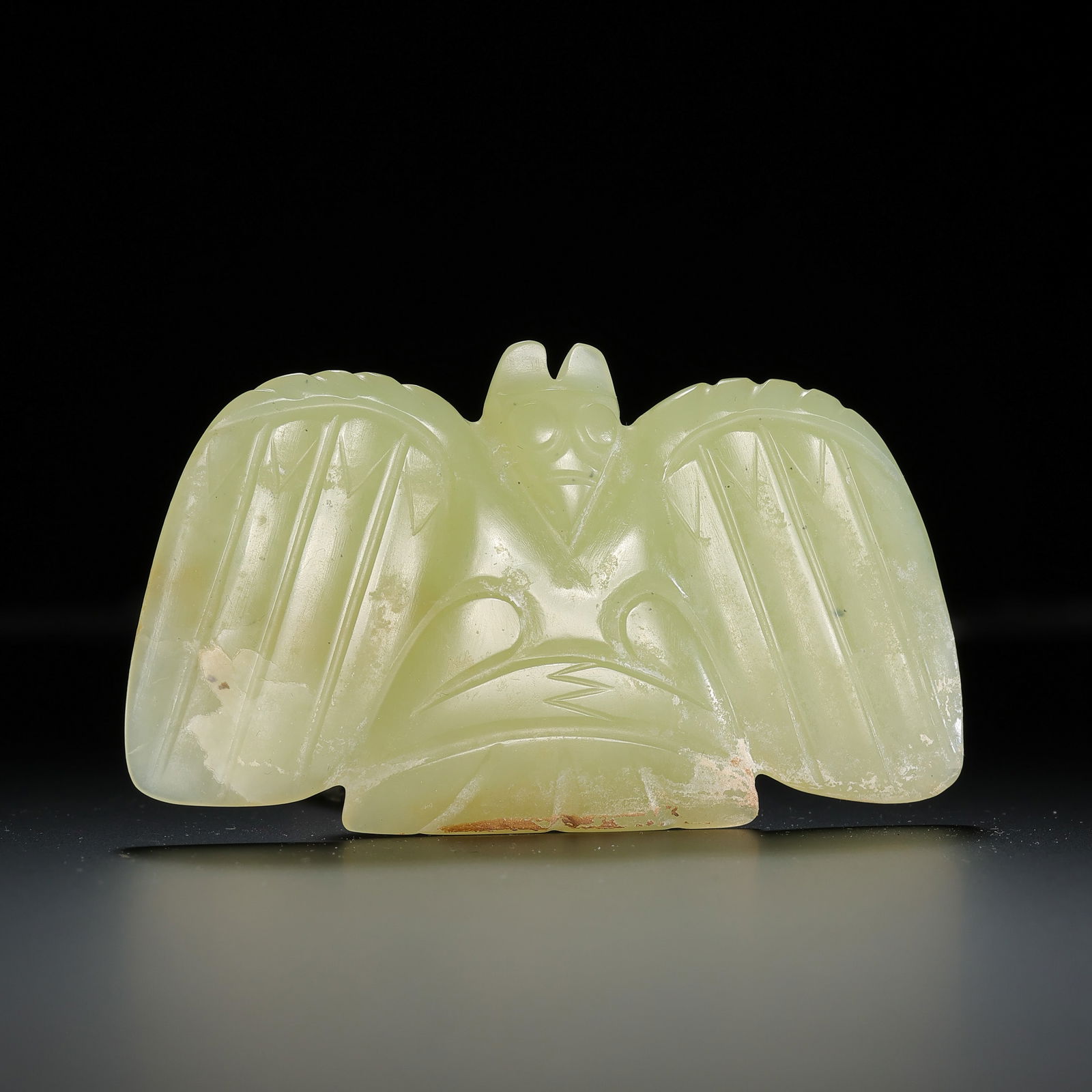 Jade Owl of the Hongshan Culture during the Hongshan Period in China: L. 8 cm. W. 4.5 cm. Weight. 45 gram.