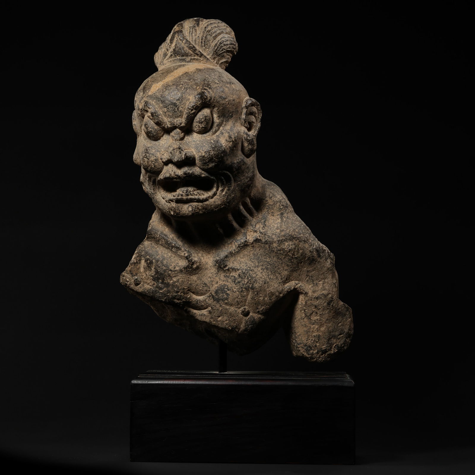 Chinese Tang Dynasty Blue Stone Warrior: H. 50 cm. W. 27 cm.