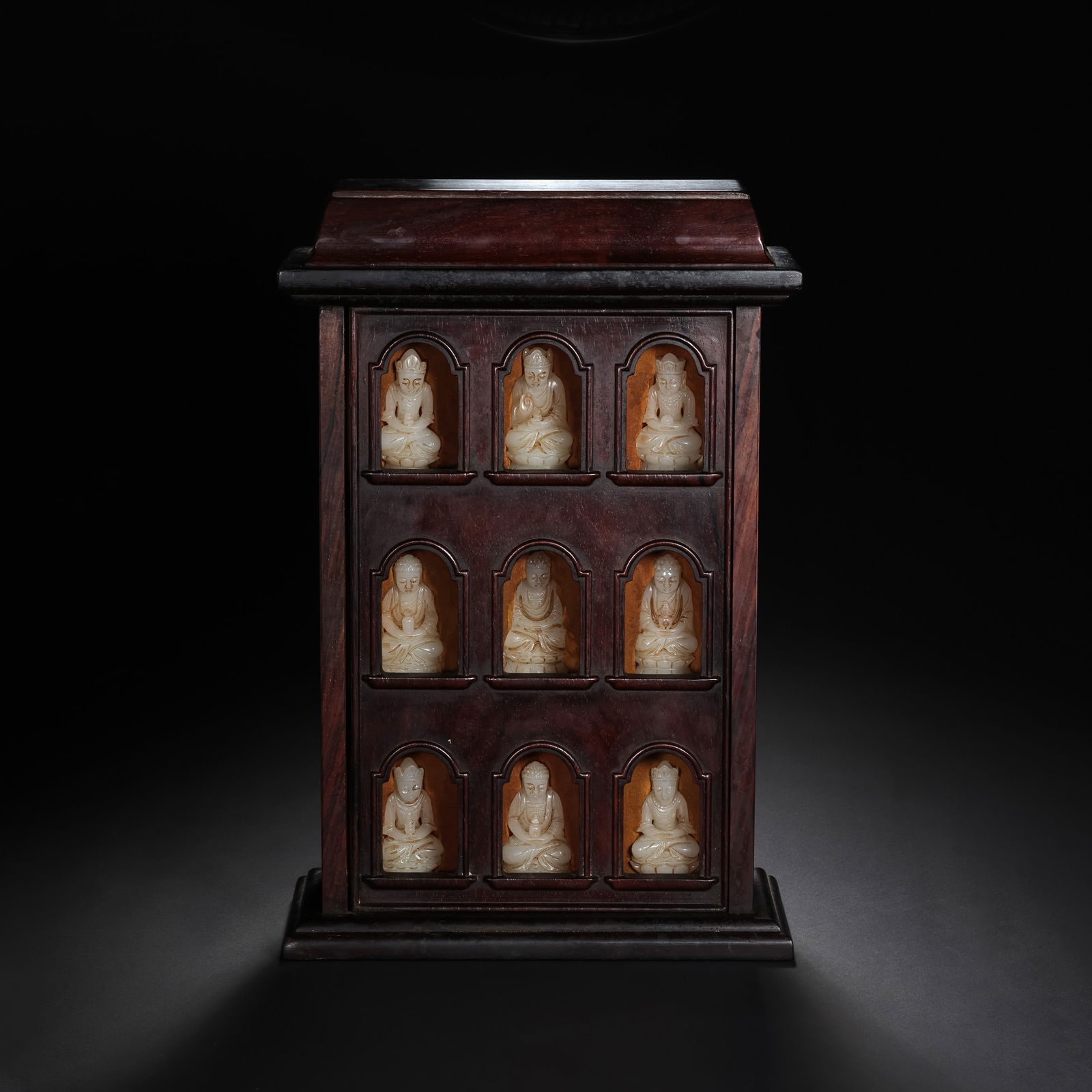 Chinese Qing Dynasty Hetian Jade Buddha Niche: H. 3 cm. W. 5.5 cm. H. 31 cm. W. 20 cm. Weight. 2428.5 gram.